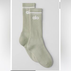 ALO Yoga Unisex Throwback Sock - Limestone and White Medium Crew